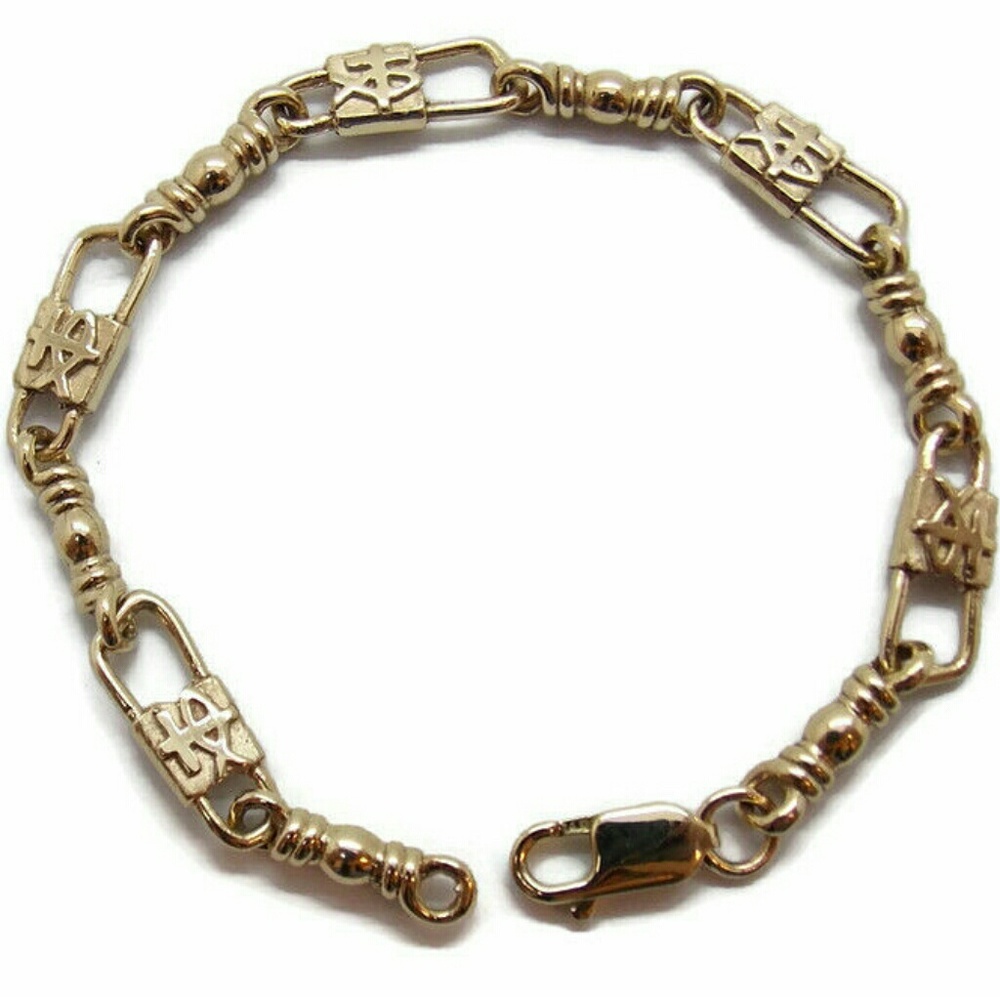 Fishers of Men Acts Bracelet 14k Yellow Gold. Fish & Cross 7.5 in